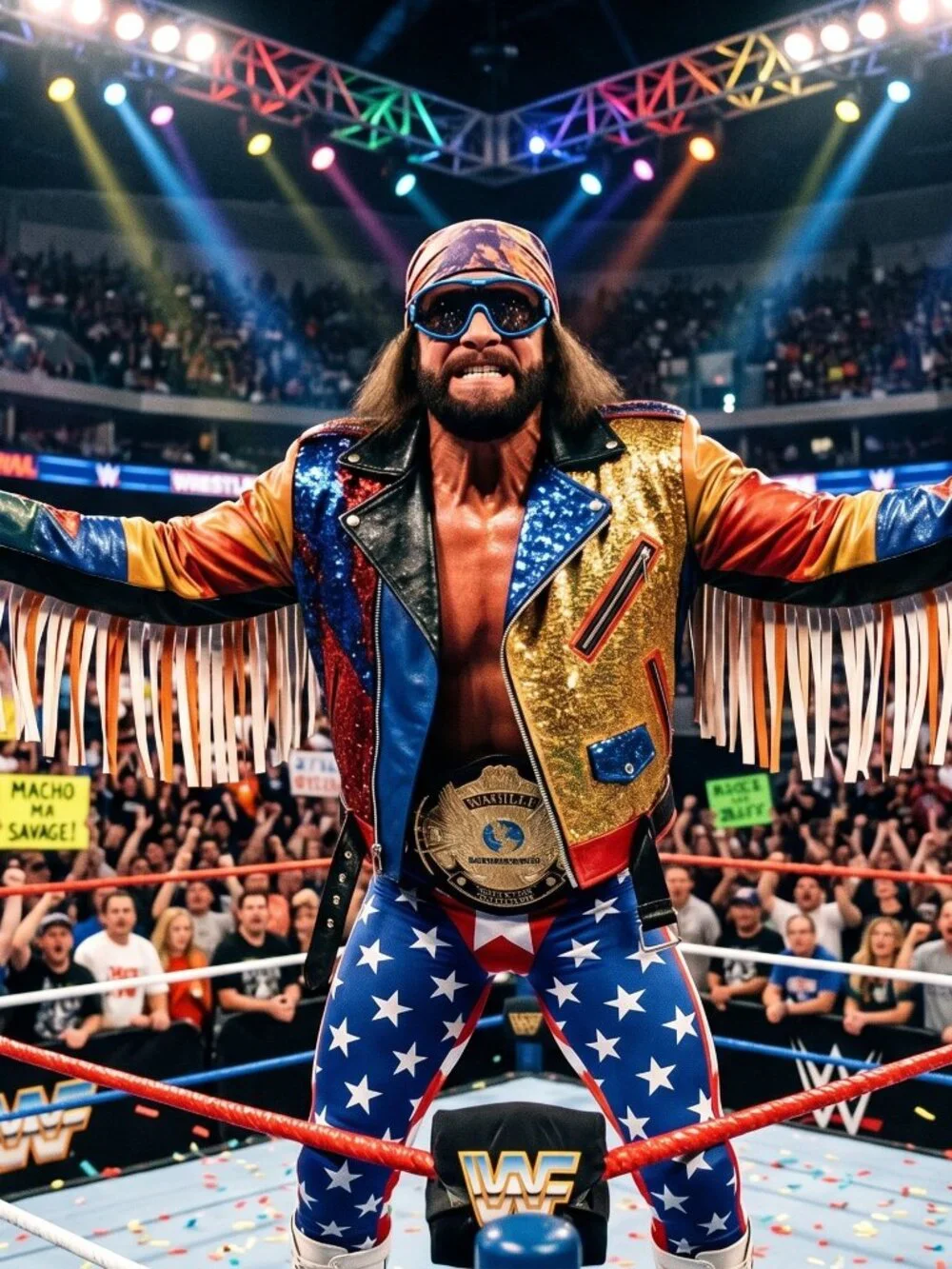 Sonic Macho Man Blue Frame Polarized Grey Lens Randy Savage Shield Sunglasses